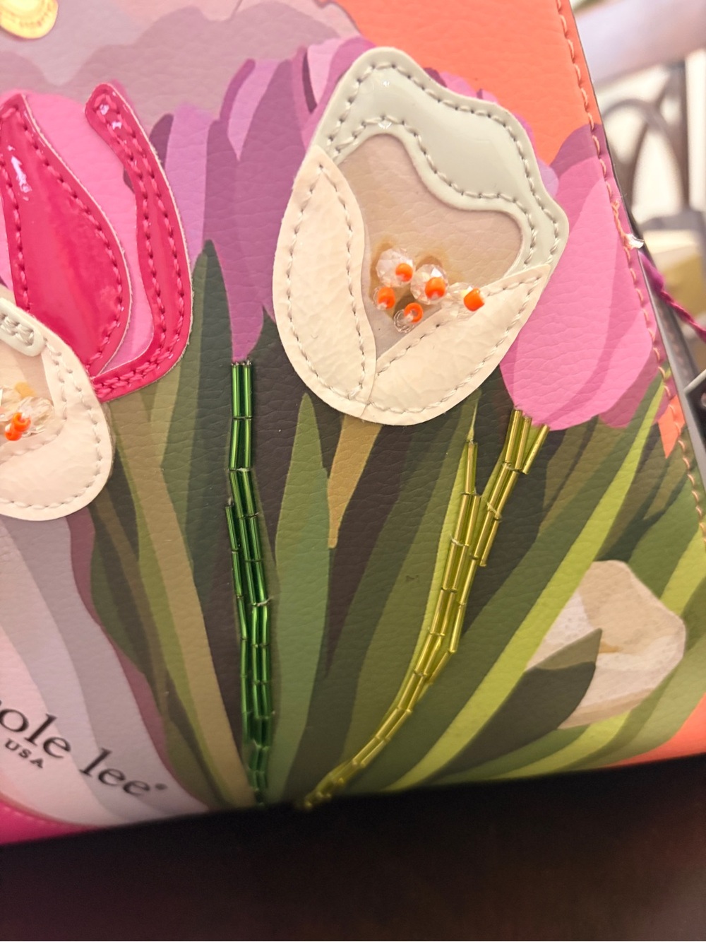Nicole Lee Pink & Coral Beaded 3D Floral Satchel Handbag + Shoulder Strap- NWT - Picture 5 of 17
